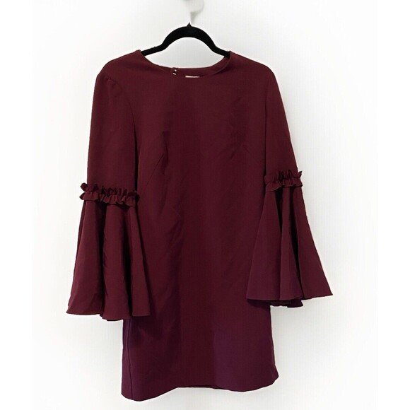 Milly Bell Sleeve Dress Wine‎ Burgundy Mini Sz 6 - Picture 1 of 7